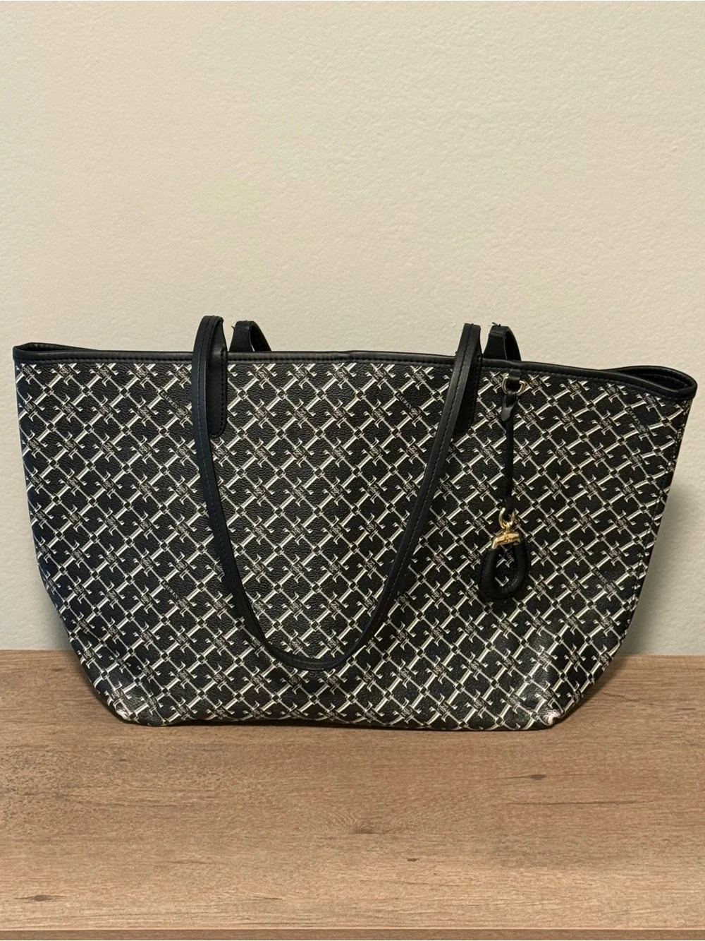Lauren Ralph Lauren Black White Monogram Large Tote Bag